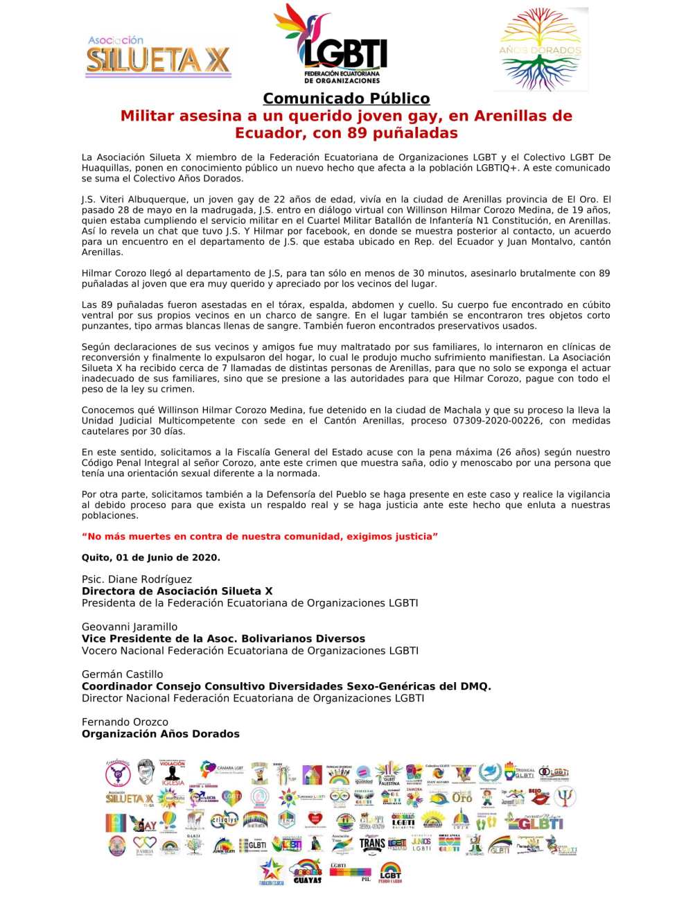 Militar asesina a un querido joven gay, en Arenillas de Ecuador, con 89 puñaladas - Asociación Silueta X - Fedración ecuatoriana de organizaciones LGBT-1
